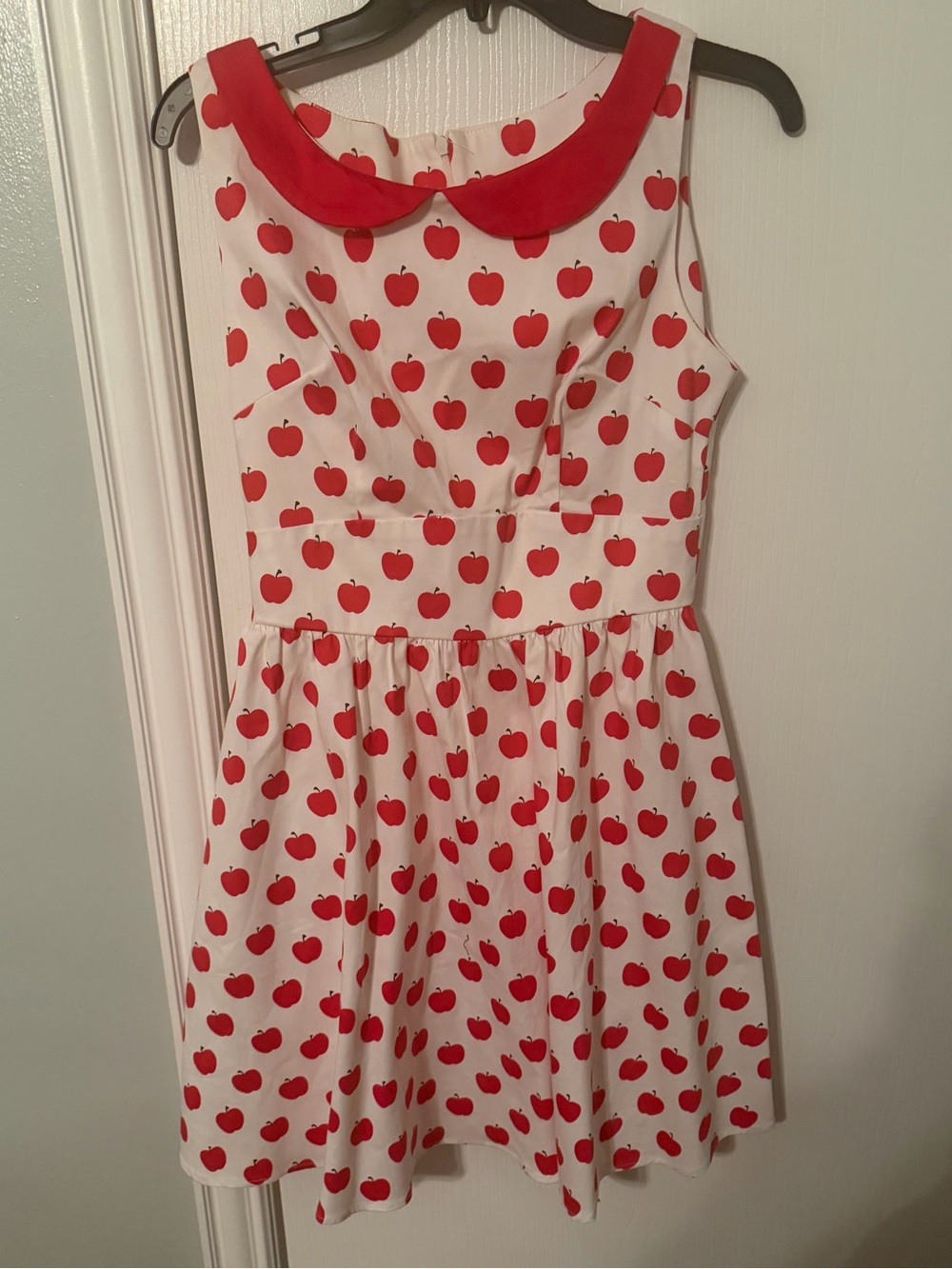 ModCloth White Dress with Red Apple Print and Red Peter Pan Collar